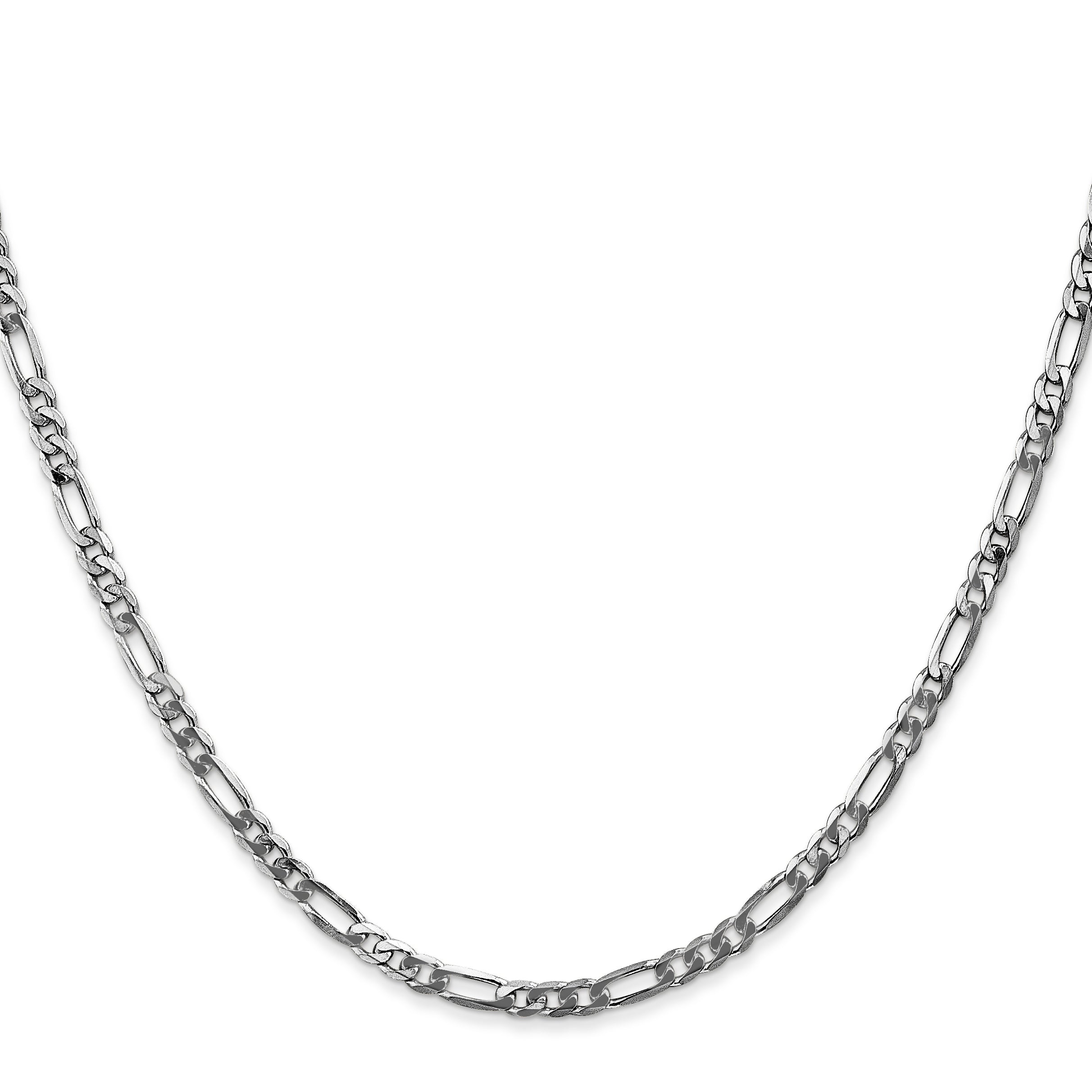 14K White Gold 24 Inch 3mm Flat Figaro With Lobster Clasp Chain