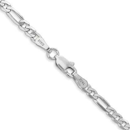14K White Gold 24 Inch 3mm Flat Figaro With Lobster Clasp Chain