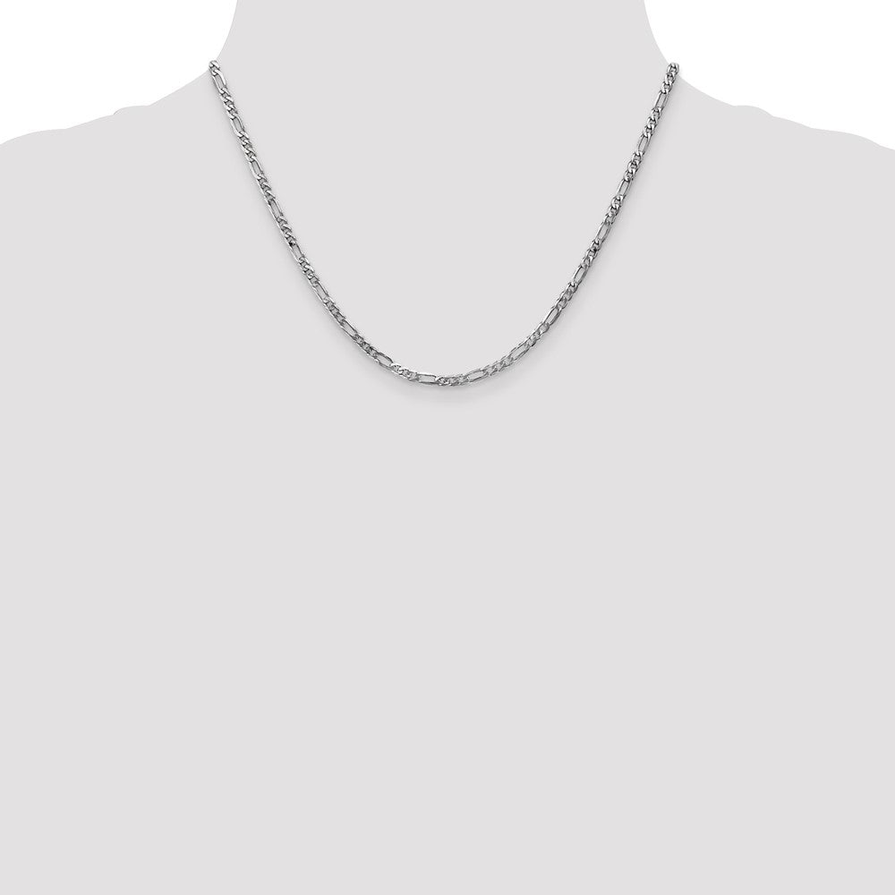 14K White Gold 3mm Flat Figaro With Lobster Clasp Chain Necklace