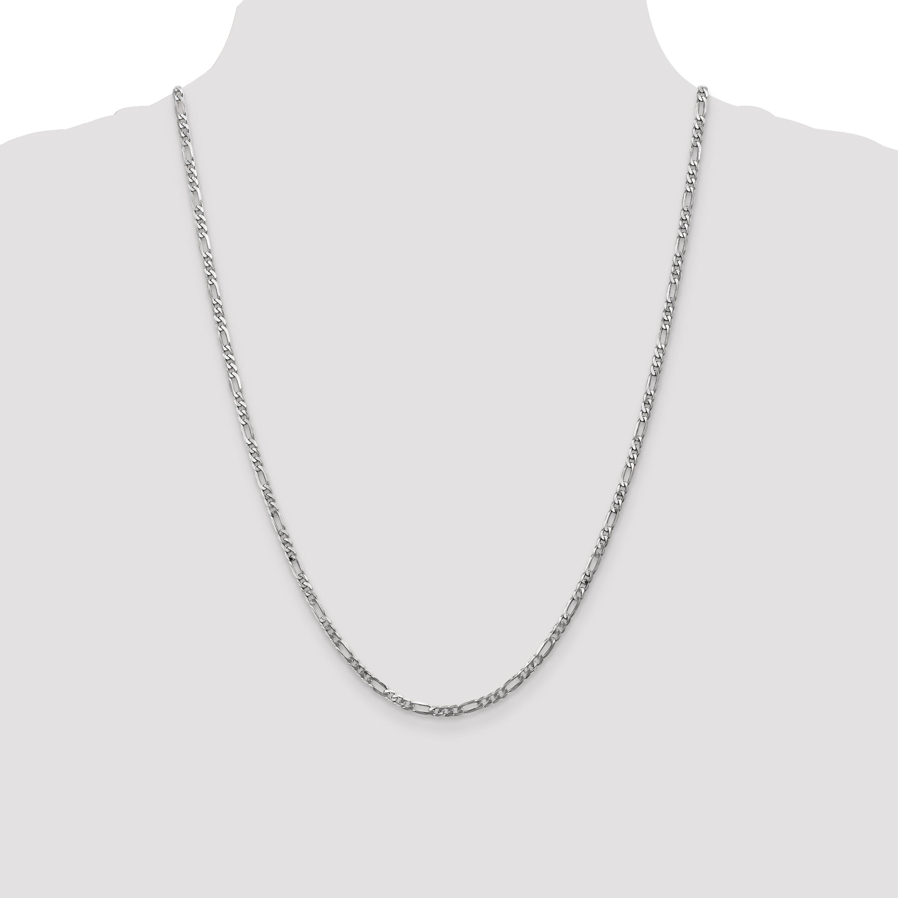 14K White Gold 24 Inch 3mm Flat Figaro With Lobster Clasp Chain