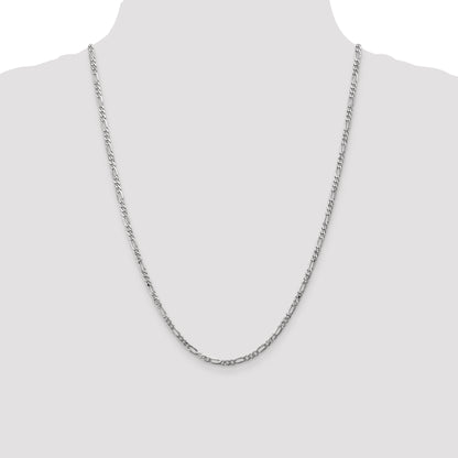 14K White Gold 24 Inch 3mm Flat Figaro With Lobster Clasp Chain