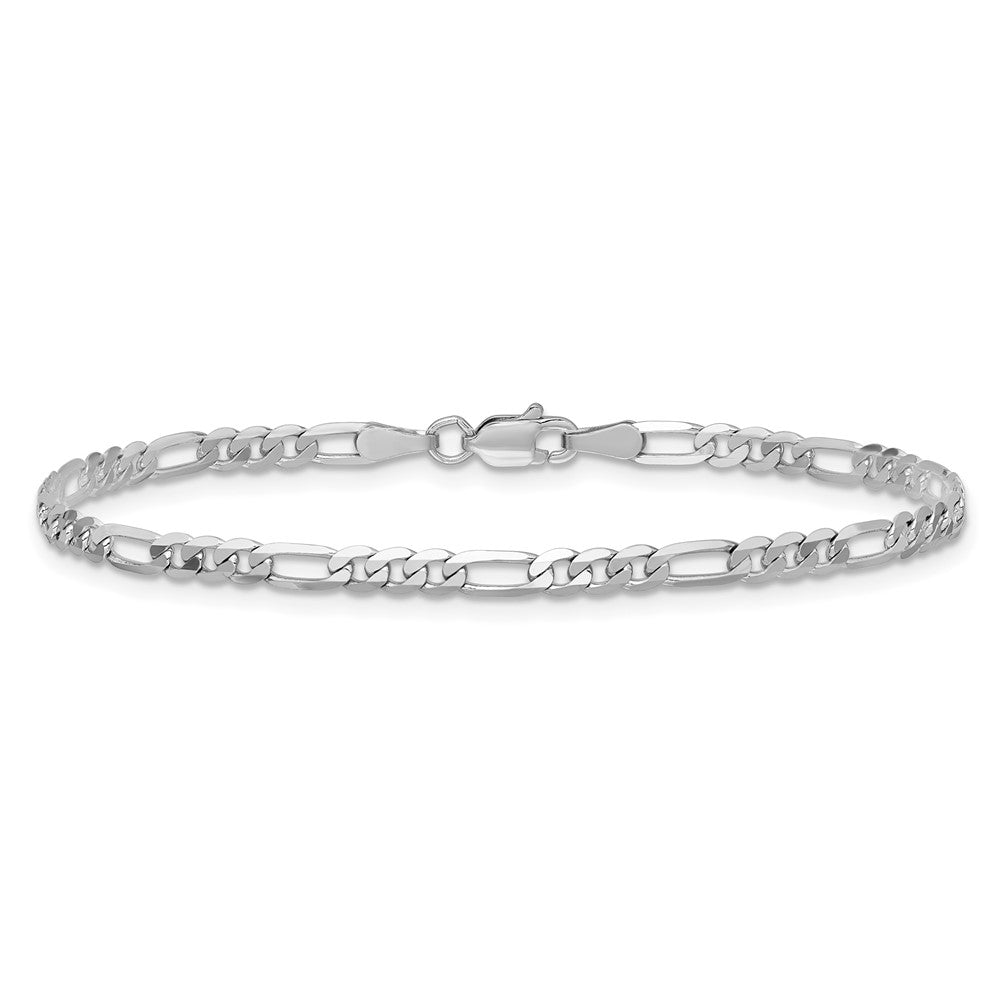 14K White Gold 3mm Flat Figaro With Lobster Clasp Chain Anklet