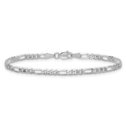 14K White Gold 3mm Flat Figaro With Lobster Clasp Chain Anklet