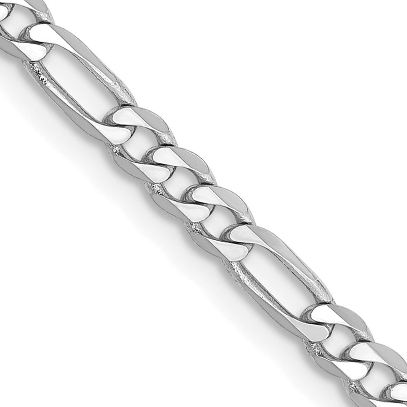 14K White Gold 18 Inch 3mm Flat Figaro With Lobster Clasp Chain Necklace