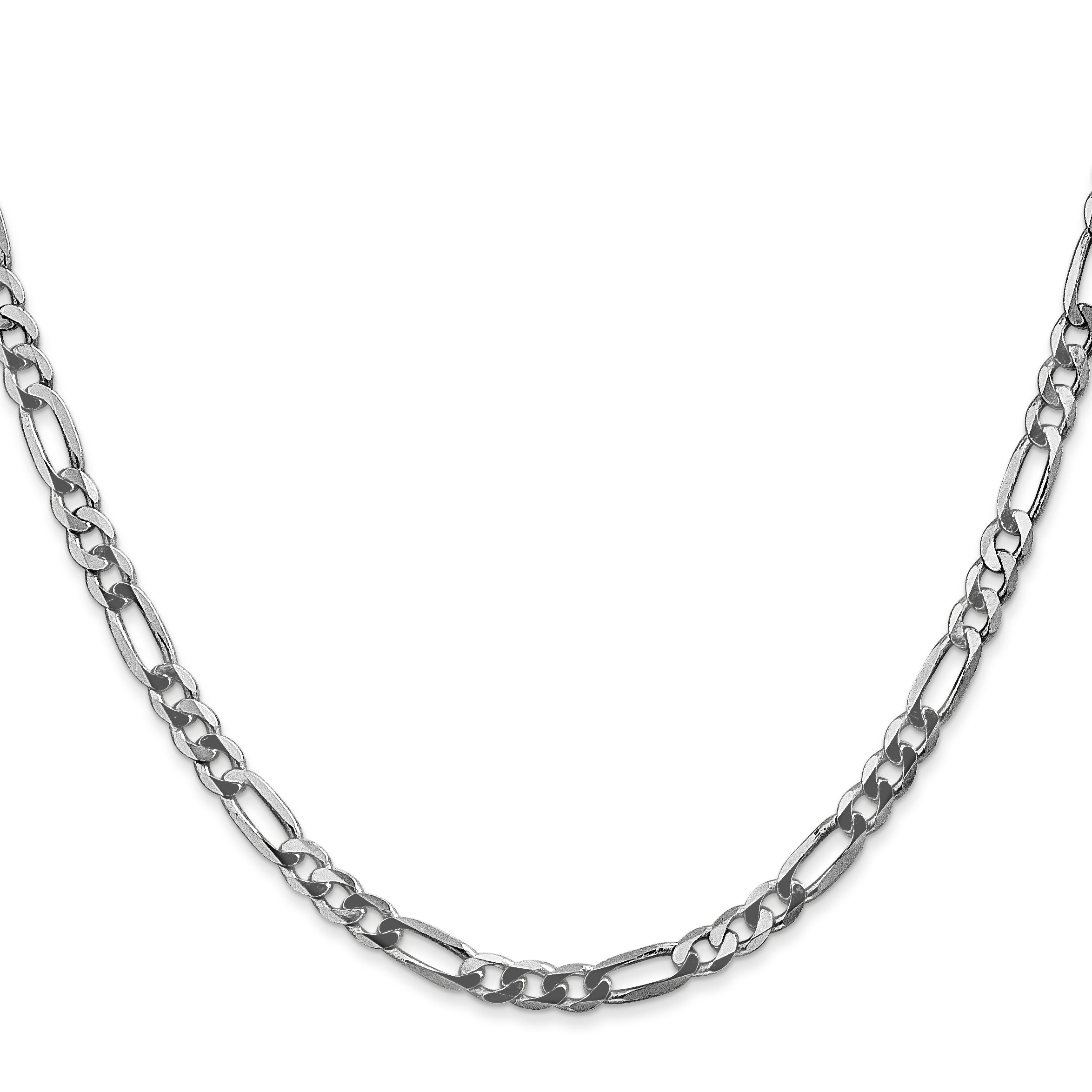 14K White Gold 22 Inch 4mm Flat Figaro With Lobster Clasp Chain