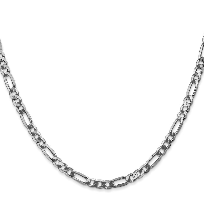 14K White Gold 18 Inch 4mm Flat Figaro With Lobster Clasp Chain Necklace