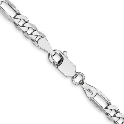 14K White Gold 22 Inch 4mm Flat Figaro With Lobster Clasp Chain