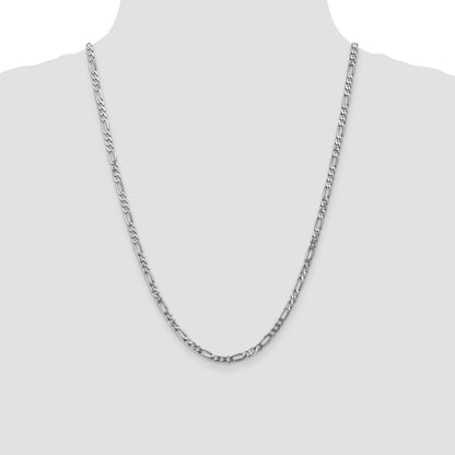 14K White Gold 24 Inch 4mm Flat Figaro With Lobster Clasp Chain