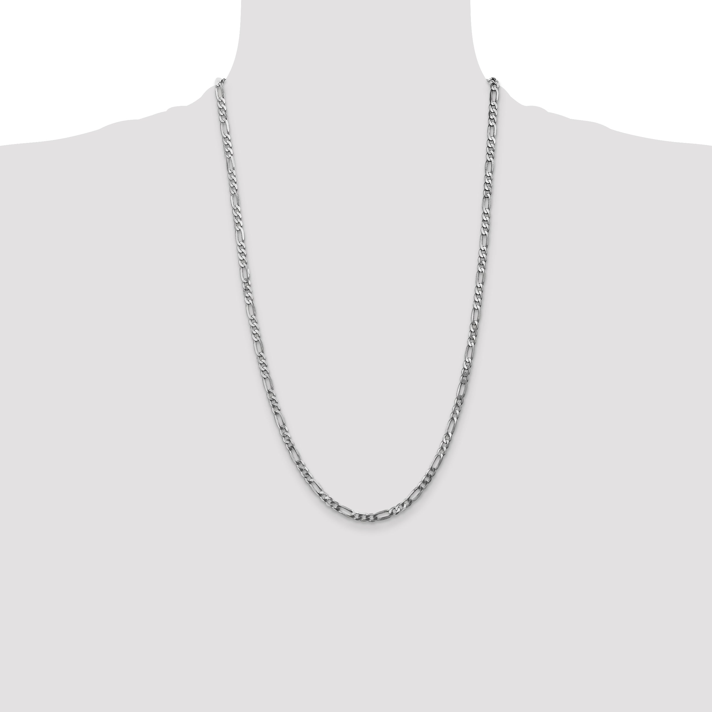 14K White Gold 26 Inch 4mm Flat Figaro With Lobster Clasp Chain