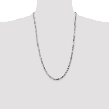 14K White Gold 26 Inch 4mm Flat Figaro With Lobster Clasp Chain