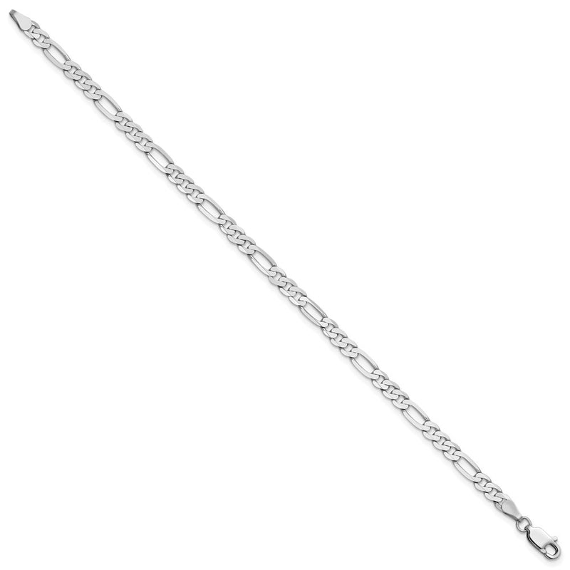 14K White Gold 8 Inch 4mm Flat Figaro With Lobster Clasp Bracelet