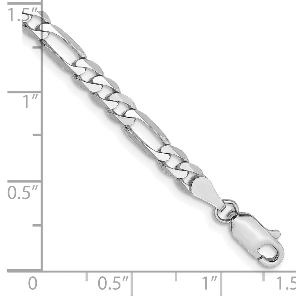 14K White Gold 4mm Flat Figaro With Lobster Clasp Chain Bracelet