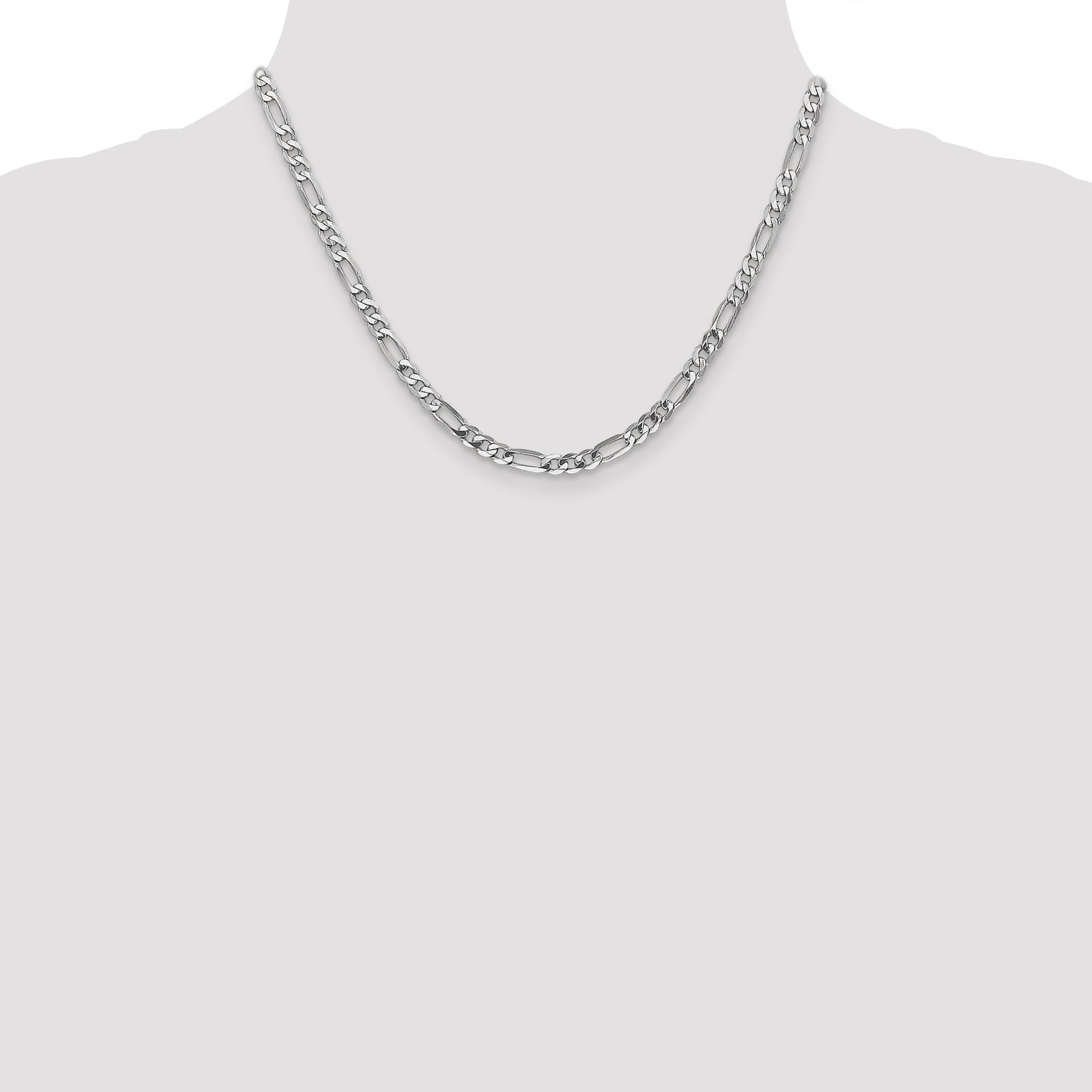 14K White Gold 18 Inch 4.5mm Flat Figaro With Lobster Clasp Chain