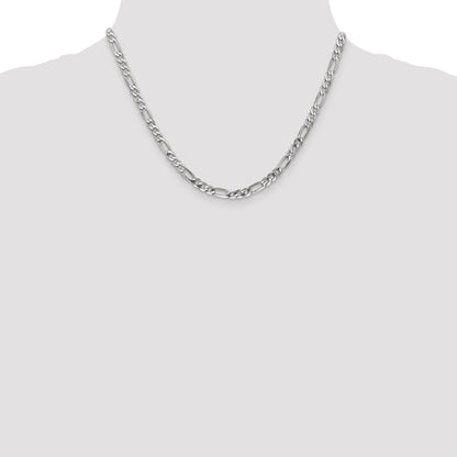 14K White Gold 18 Inch 4.5mm Flat Figaro With Lobster Clasp Chain