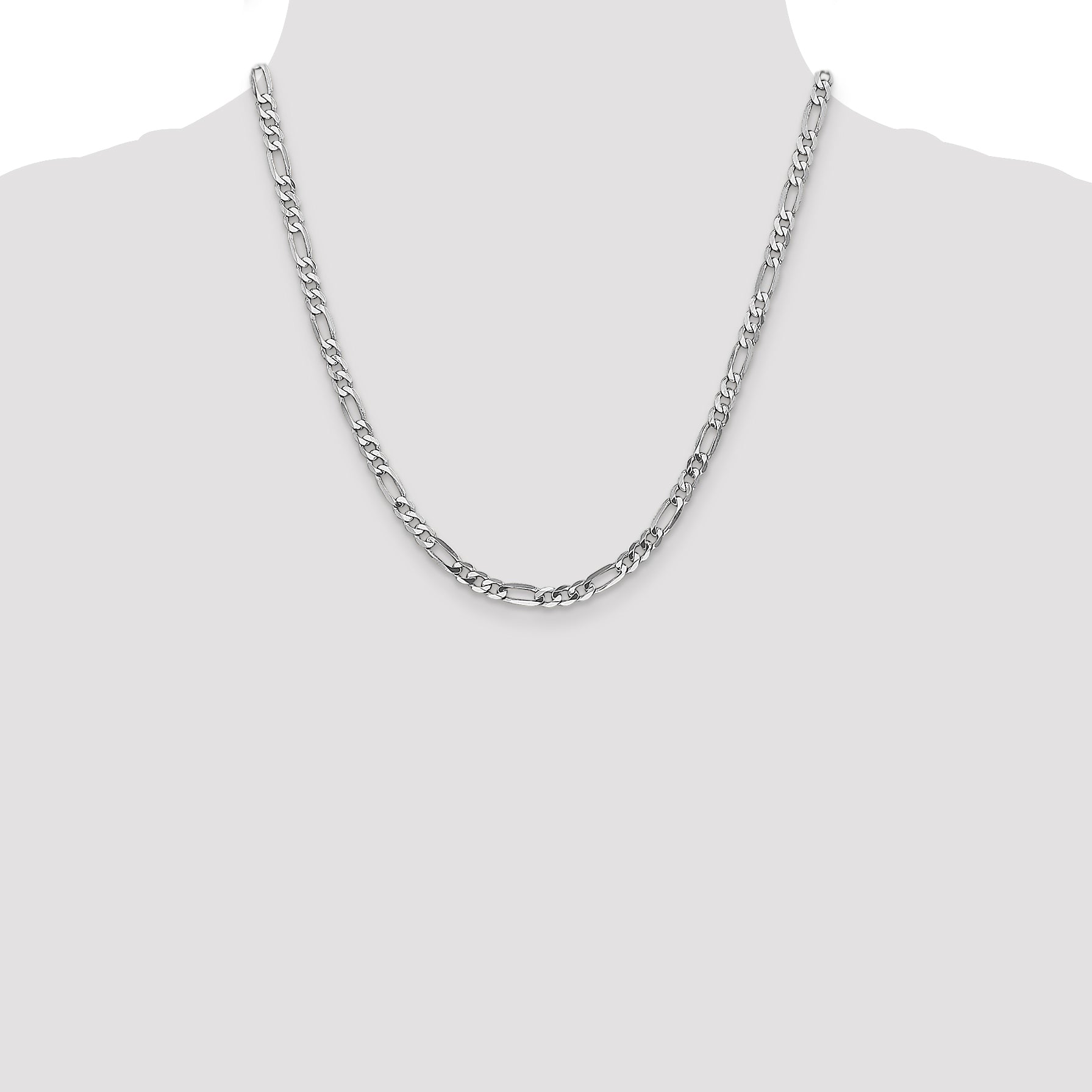 14K White Gold 20 Inch 4.5mm Flat Figaro With Lobster Clasp Chain