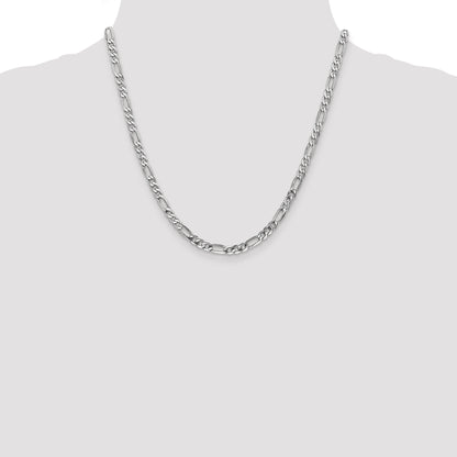 14K White Gold 20 Inch 4.5mm Flat Figaro With Lobster Clasp Chain