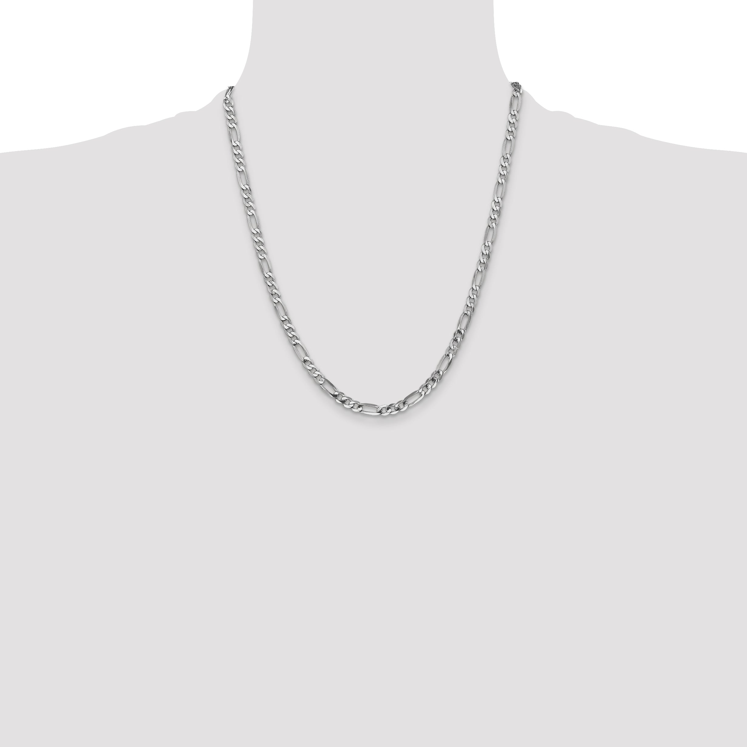 14K White Gold 22 Inch 4.5mm Flat Figaro With Lobster Clasp Chain