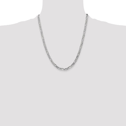 14K White Gold 22 Inch 4.5mm Flat Figaro With Lobster Clasp Chain