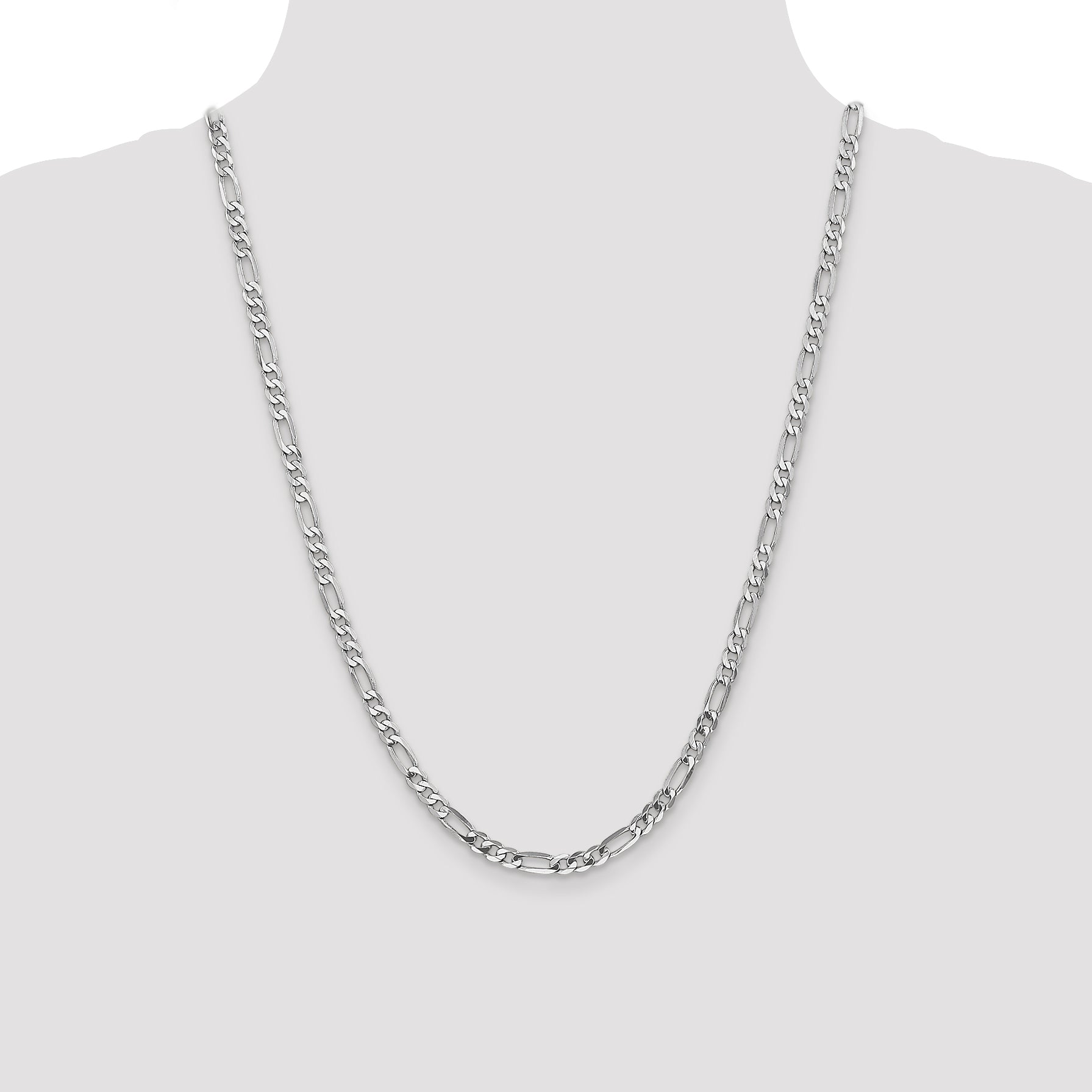 14K White Gold 24 Inch 4.5mm Flat Figaro With Lobster Clasp Chain
