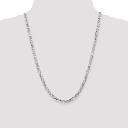 14K White Gold 24 Inch 4.5mm Flat Figaro With Lobster Clasp Chain