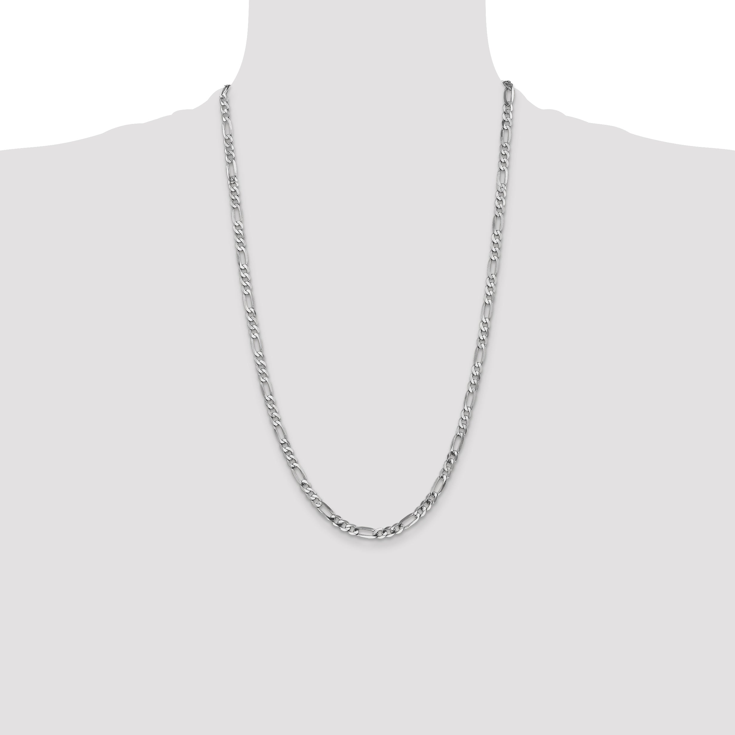 14K White Gold 26 Inch 4.5mm Flat Figaro With Lobster Clasp Chain
