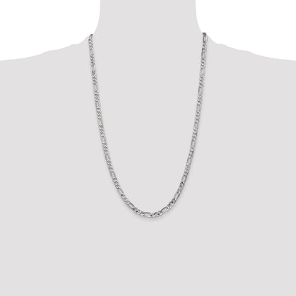 14K White Gold 26 Inch 4.5mm Flat Figaro With Lobster Clasp Chain