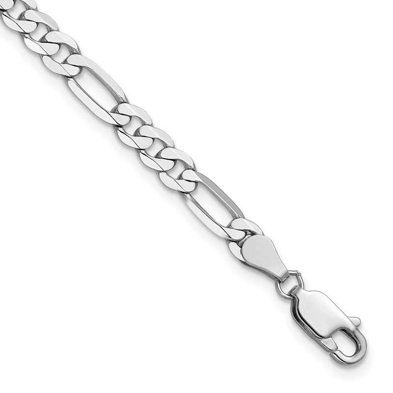 14K White Gold 8 Inch 4.5mm Flat Figaro With Lobster Clasp Bracelet