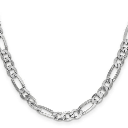 Solid 14K White Gold 26 inch 6mm Flat Figaro with Lobster Clasp Chain Necklace