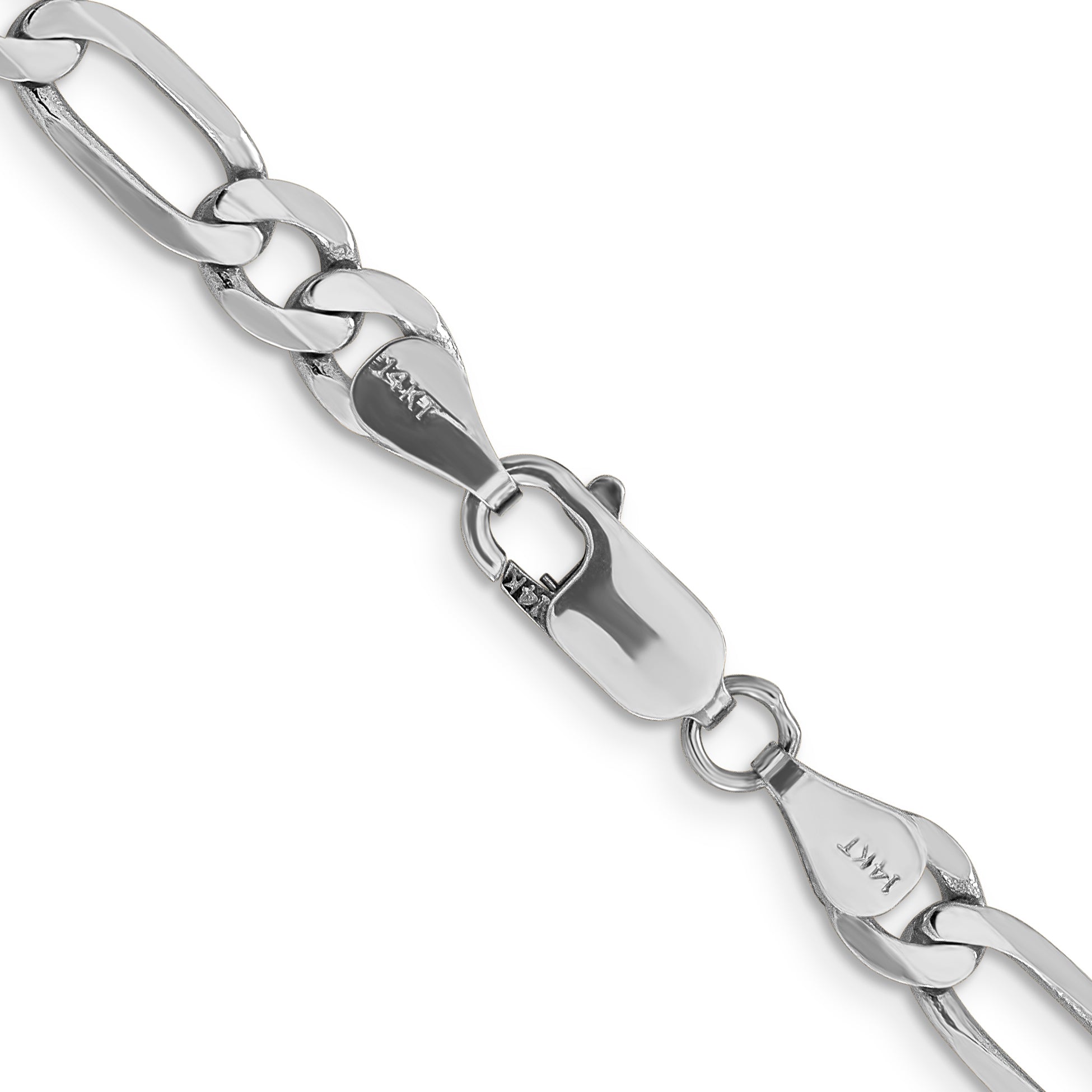 Solid 14K White Gold 26 inch 6mm Flat Figaro with Lobster Clasp Chain Necklace