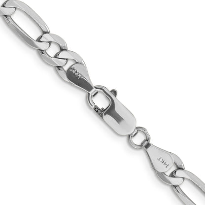 Solid 14K White Gold 26 inch 6mm Flat Figaro with Lobster Clasp Chain Necklace