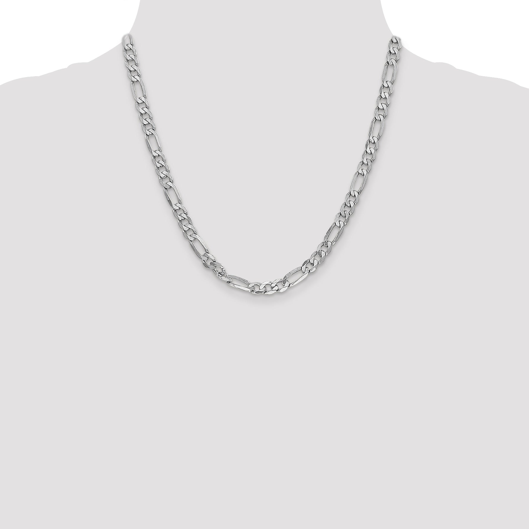 Solid 14K White Gold 20 inch 6mm Flat Figaro with Lobster Clasp Chain Necklace