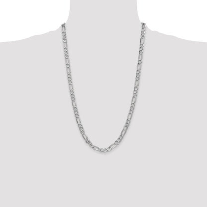 Solid 14K White Gold 26 inch 6mm Flat Figaro with Lobster Clasp Chain Necklace