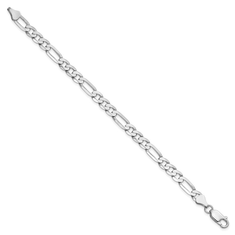 Solid 14K White Gold 7 inch 6mm Flat Figaro with Lobster Clasp Bracelet