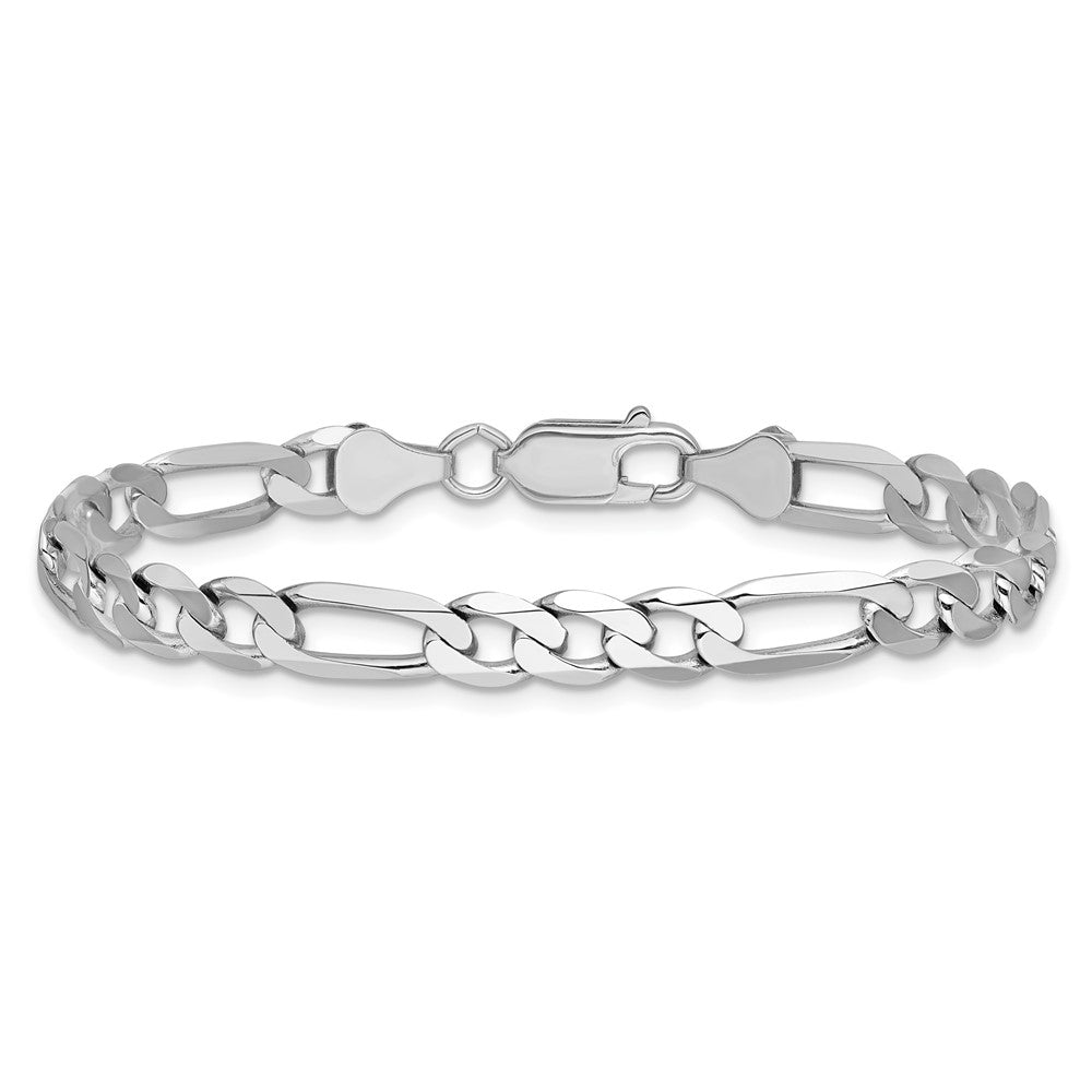 Solid 14K White Gold 9 inch 6mm Flat Figaro with Lobster Clasp Chain Bracelet