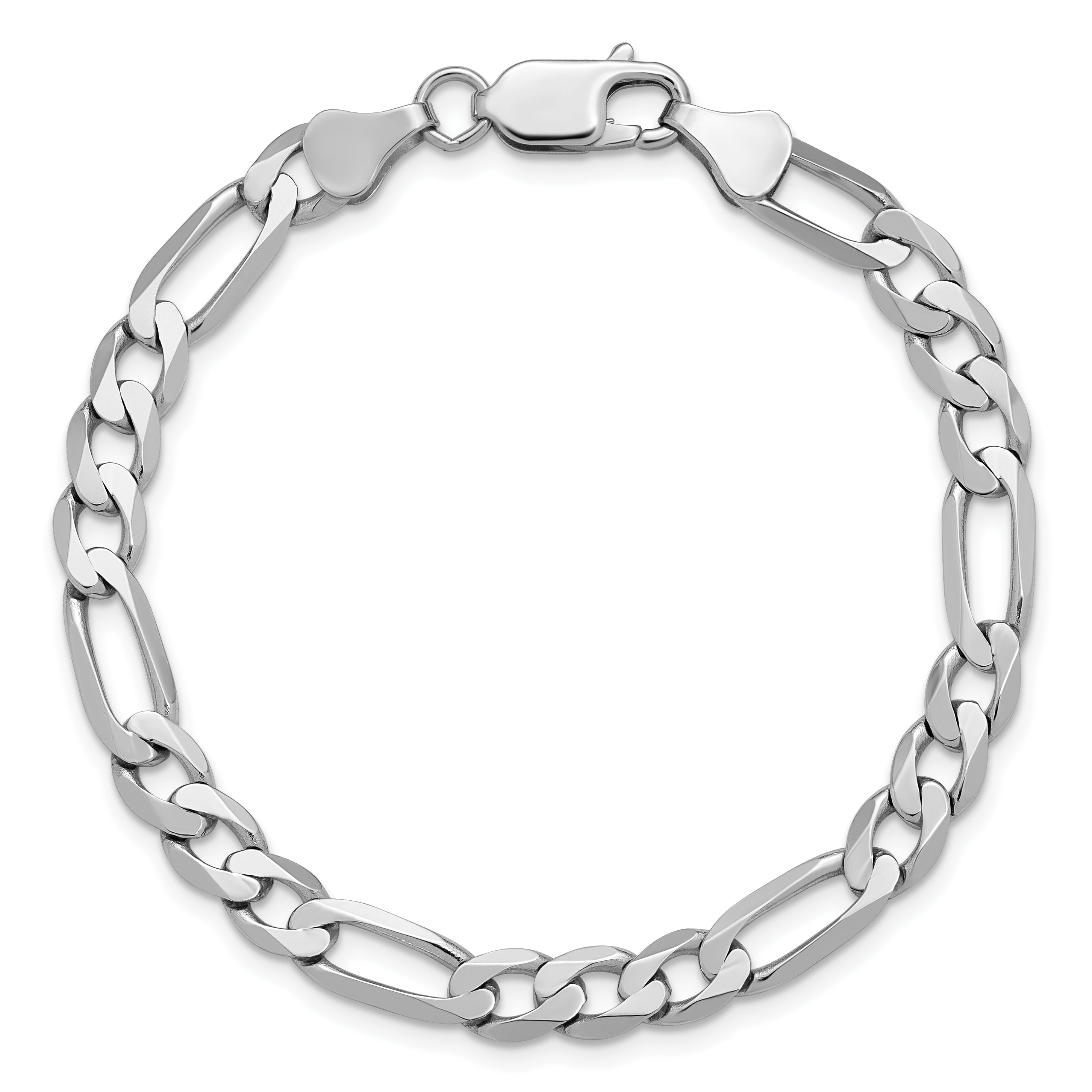 Solid 14K White Gold 9 inch 6mm Flat Figaro with Lobster Clasp Chain Bracelet