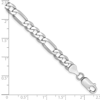 Solid 14K White Gold 9 inch 6mm Flat Figaro with Lobster Clasp Chain Bracelet