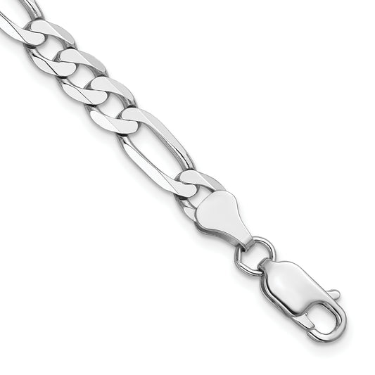 Solid 14K White Gold 9 inch 6mm Flat Figaro with Lobster Clasp Chain Bracelet