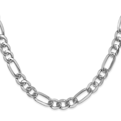Solid 14K White Gold 24 inch 7mm Flat Figaro with Lobster Clasp Chain Necklace