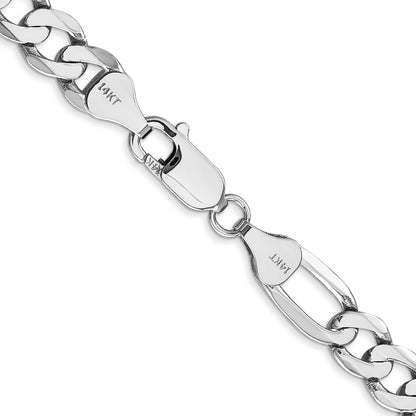 Solid 14K White Gold 24 inch 7mm Flat Figaro with Lobster Clasp Chain Necklace