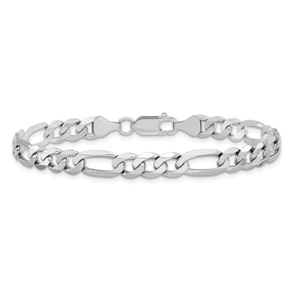 Solid 14K White Gold 9 inch 7mm Flat Figaro with Lobster Clasp Chain Bracelet