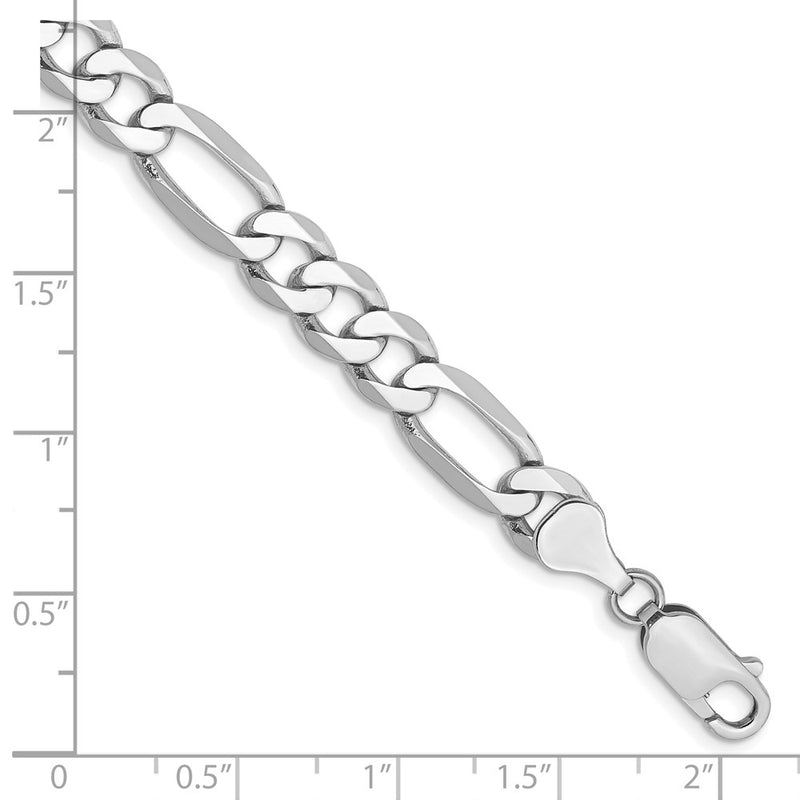 Solid 14K White Gold 9 inch 7mm Flat Figaro with Lobster Clasp Chain Bracelet