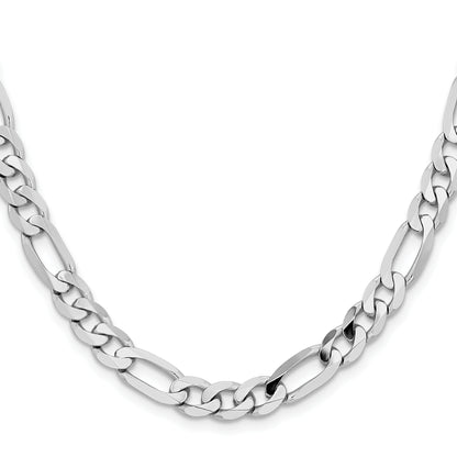 Solid 14K White Gold 24 inch 7.5mm Flat Figaro with Lobster Clasp Chain Necklace