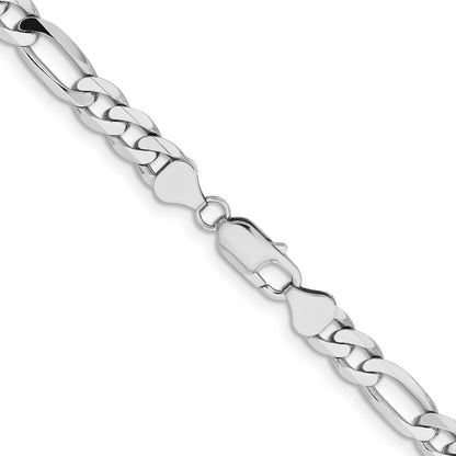 Solid 14K White Gold 24 inch 7.5mm Flat Figaro with Lobster Clasp Chain Necklace