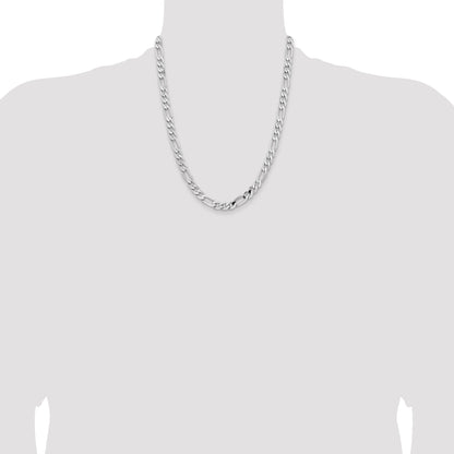 Solid 14K White Gold 22 inch 7.5mm Flat Figaro with Lobster Clasp Chain Necklace
