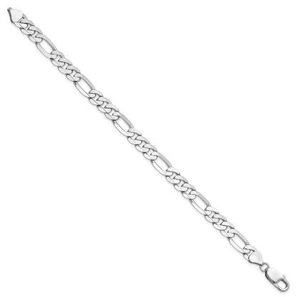 Solid 14K White Gold 9 inch 7.5mm Flat Figaro with Lobster Clasp Chain Bracelet