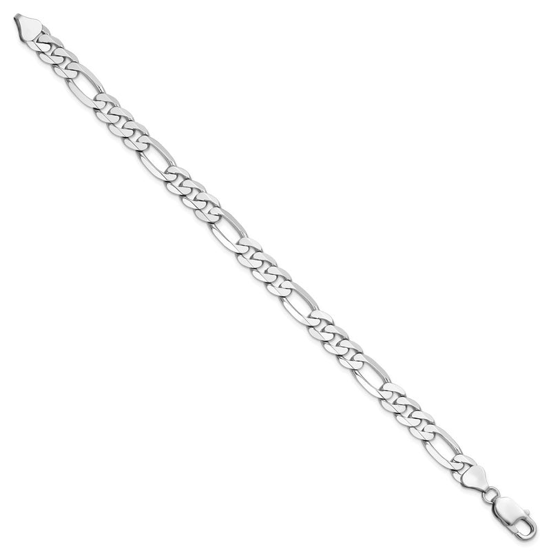 Solid 14K White Gold 8 inch 7.5mm Flat Figaro with Lobster Clasp Bracelet