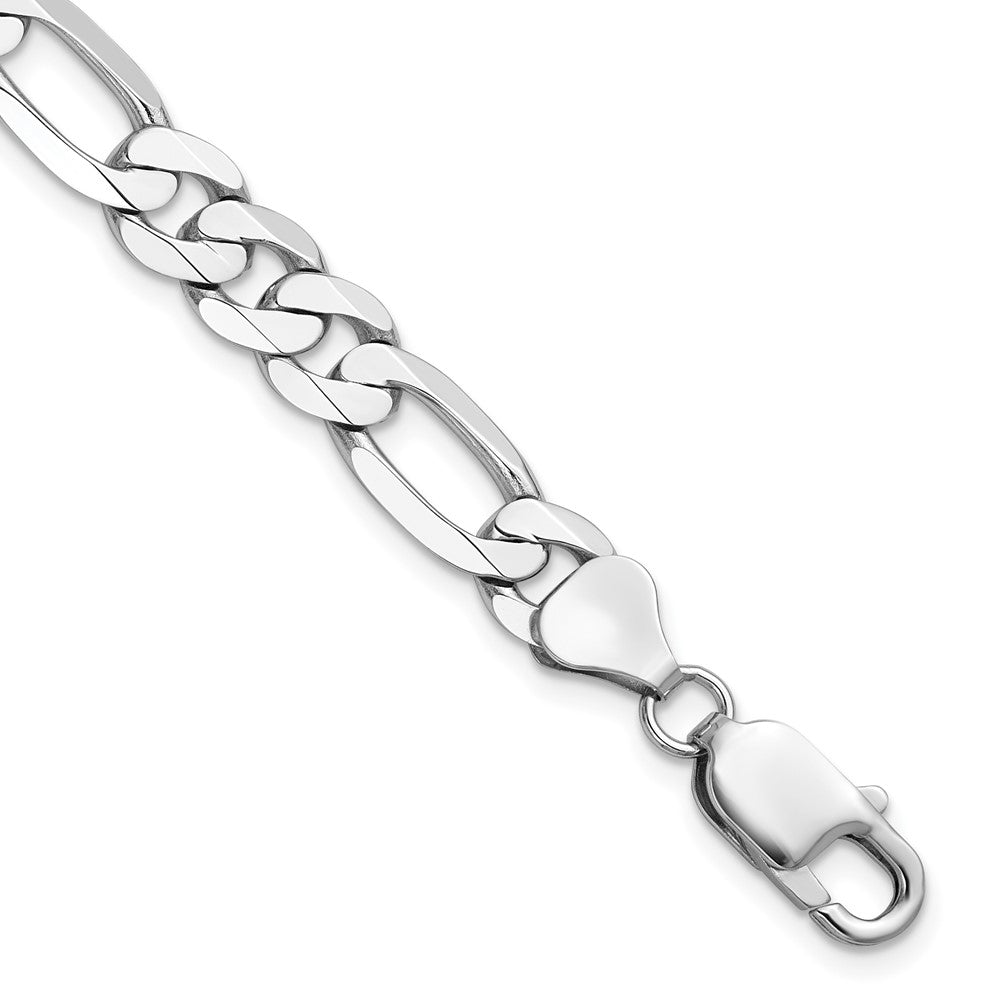 Solid 14K White Gold 9 inch 7.5mm Flat Figaro with Lobster Clasp Chain Bracelet