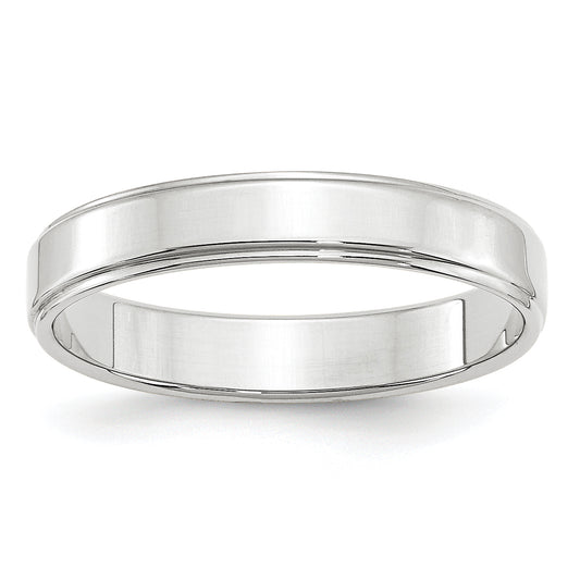 Solid 14K White Gold 4mm Flat with Step Edge Men's/Women's Wedding Band Ring Size 12