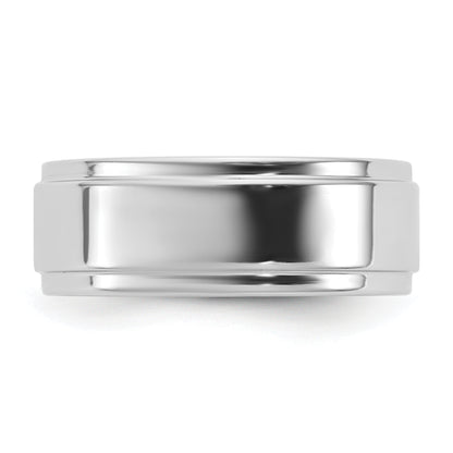 14K White Gold 7mm Flat With Step Edge Band