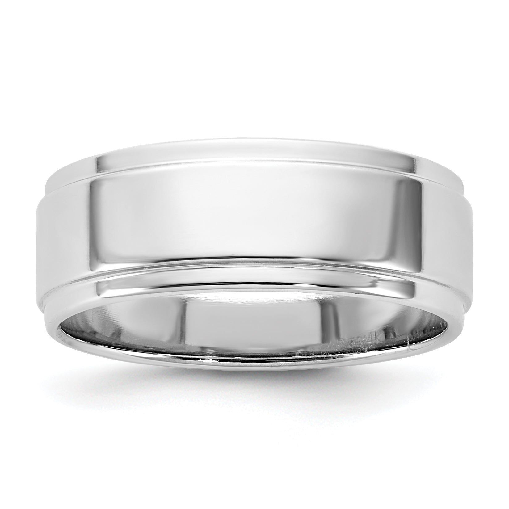 14K White Gold 7mm Flat With Step Edge Band
